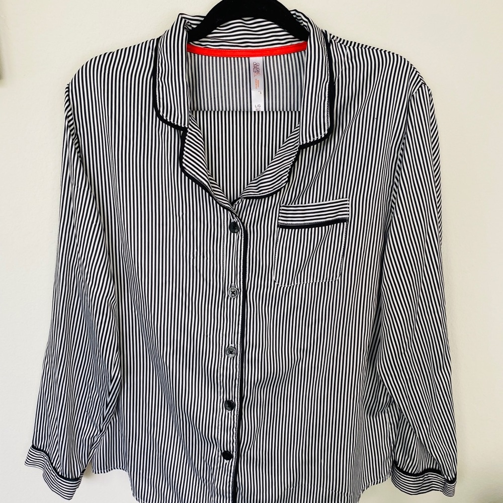 Satin Black & White Pinstrip Pajama Set